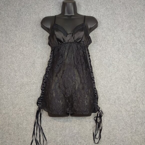 Victoria’s Secret Lingerie Slip Chemise Womens Sz M Black Grunge Goth Babydoll - Picture 3 of 13